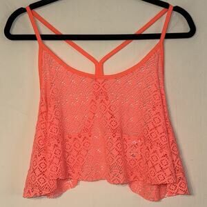 Victoria’s Secret PINK Womens S Crochet Lace Swim Cover-Up Coral Beach Festival